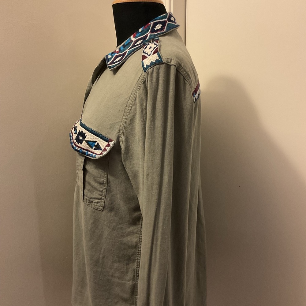 RAILS Kona Button-Front Linen Blend Embroidered Olive Green Shirt Size S Boho - Picture 6 of 8